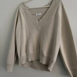 DISSH Beige V-Neck Oversized Knit Sweater